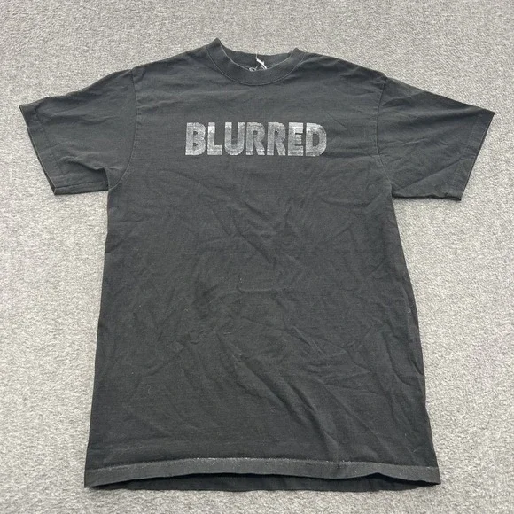 Blurred T Shirt Mens M Skater Grunge Y2K Baggy Hip Hop Punk Rock Faded Black SS - Picture 2 of 6